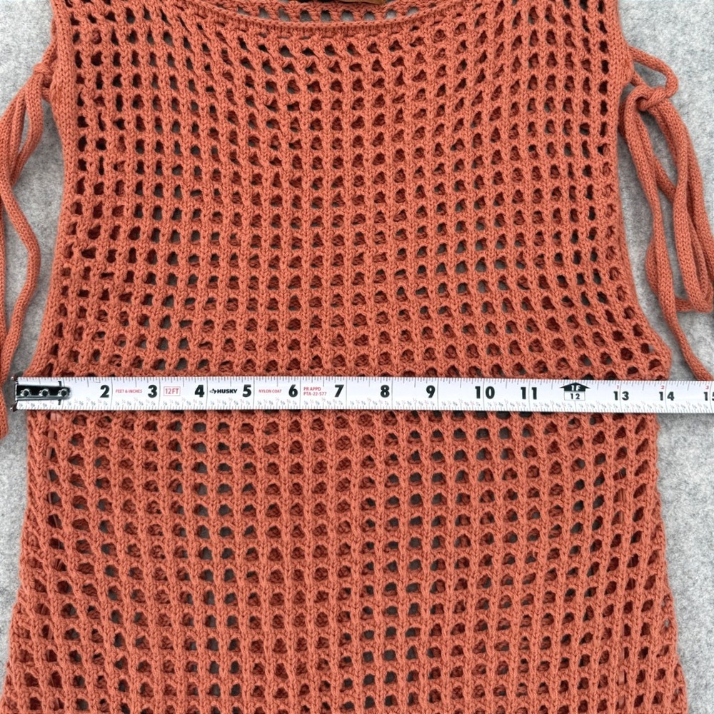Beige Botany Crochet Maxi Dress M Rust Orange Open Knit Boho Festival Cover Up - Picture 5 of 9